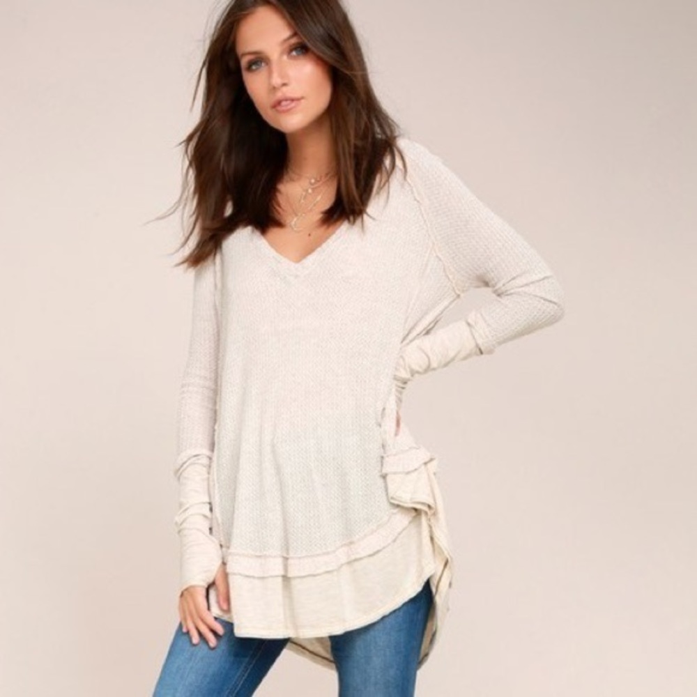 Free People Cream Long Sleeve Top